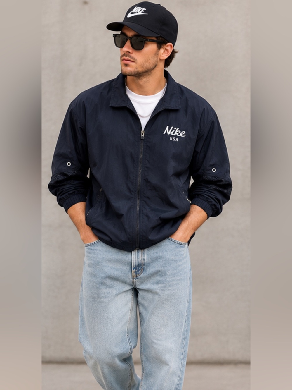 Rare Authentic Vtg Late 90s/Early 2000s Nike USA Logo Zip Pockets Jacket 3XL